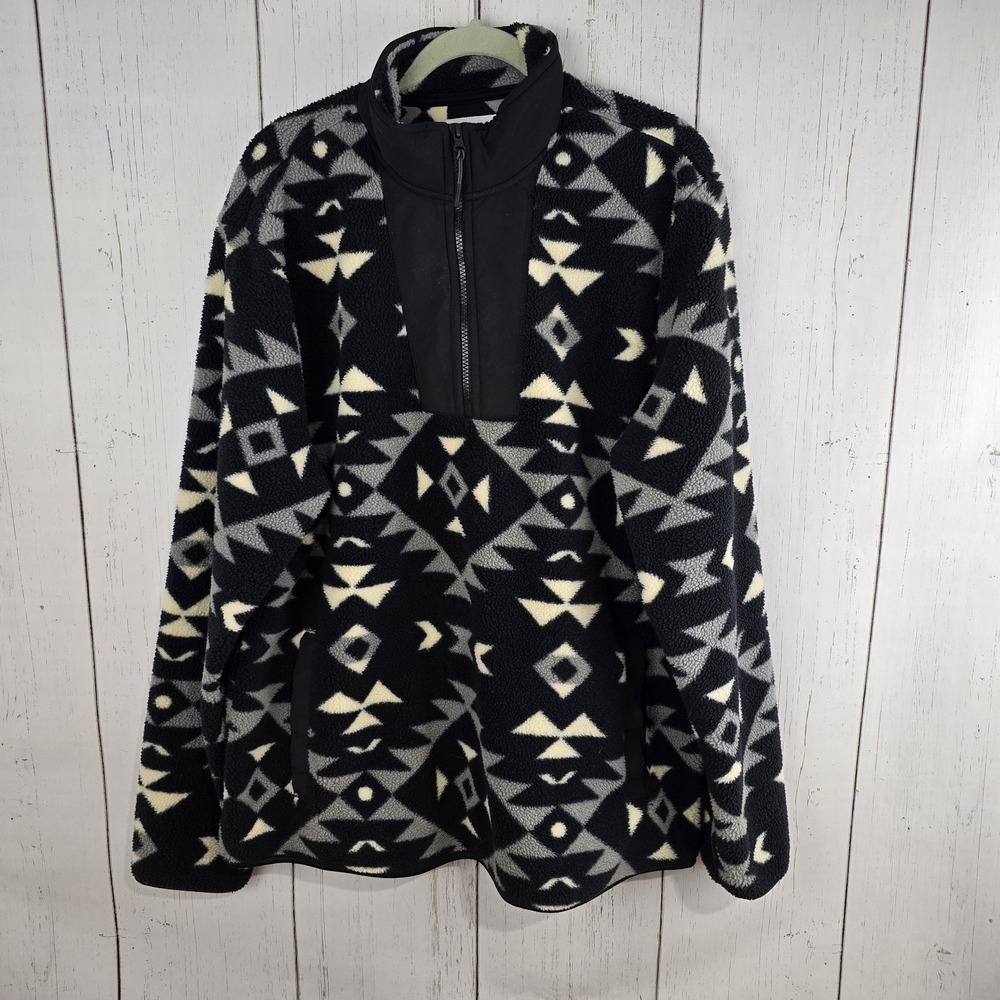 Old Navy Southwestern Sherpa Fleece Quarter Zip Pullover Mens XL Black Geometric